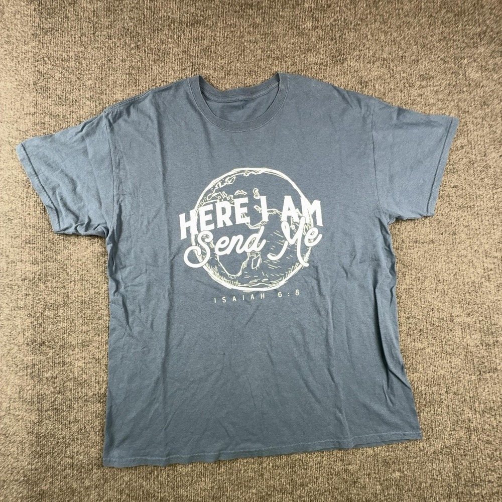 Here I Am Send Me Shirt Mens XL Blue Isaiah 6:8 Christian Bible Verse Tee